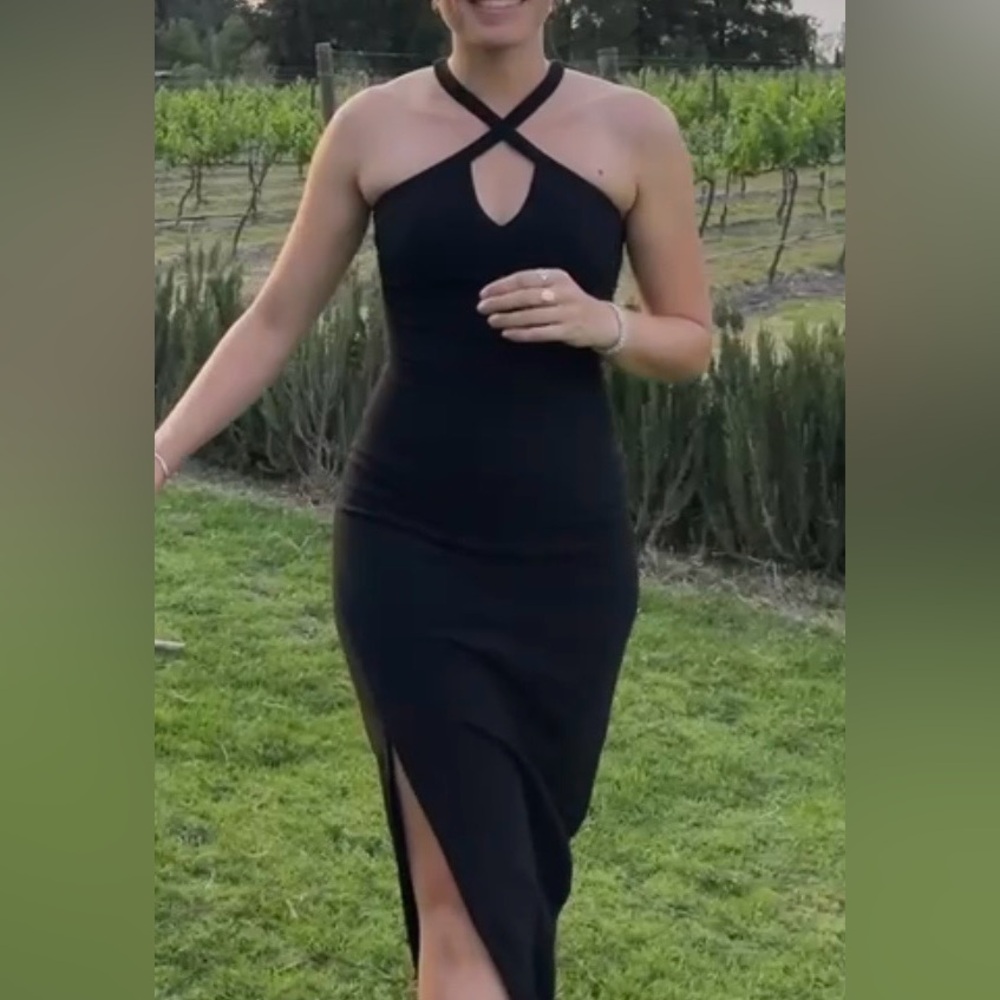 Likely Black Maxi Keyhole Neck cross neck column Dress gown size 4